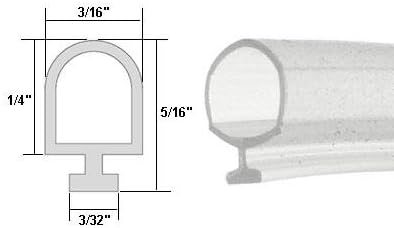 Gordon Glass Clear Vinyl Bulb type Shower Door Seal Sweep, 3/16 inch fin width, 3/32 inch backing width to use with Frameless or Framed Shower Doors, 84 inch long