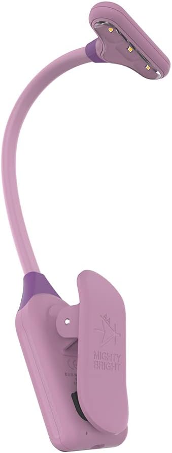 Mighty Bright The Original NuFlex Book Light, Battery-Powered, Warm Eye Care LEDs, Flexible, Durable, Dimmable, Clip-On Reading Light, Read in Bed, Use Batteries or Micro USB (Lavender)
