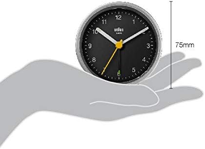 Braun Classic Analogue Alarm Clock with Snooze and Light, Quiet Quartz Movement, Crescendo Beep Alarm in White, Model BC12W.