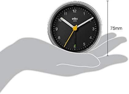 Braun Classic Analogue Alarm Clock with Snooze and Light, Quiet Quartz Movement, Crescendo Beep Alarm in White, Model BC12W.