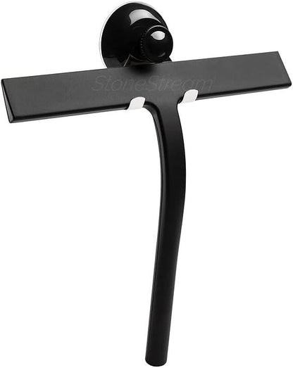 Original StoneStream Stainless Steel Shower Squeegee - Premium Quality Bathroom Squeegee with Non-Slip Handle and 2 Holders for Quick and Easy Cleaning of Glass, Tile, and Mirrors - Matte Black