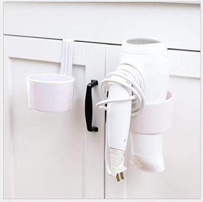 Hair Dryer Rack Over-The-Cabinet Hair Dryer Holder, Holster for Master, Guest, Kid's Bathroom, Vanity, 5.4" x 4" x 3.4" - White