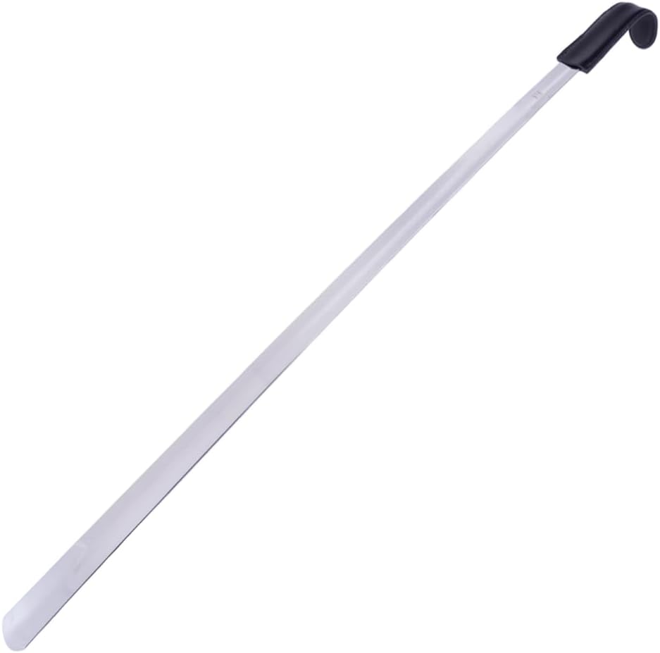 FootFitter 1.8mm Extra Thick Stainless Steel Long Shoe Horn Heavy‑Duty | Reinforced Stainless Steel Design with Leather Grip Handle for Powerful Heel Control, Extended Comfort & Daily Stability