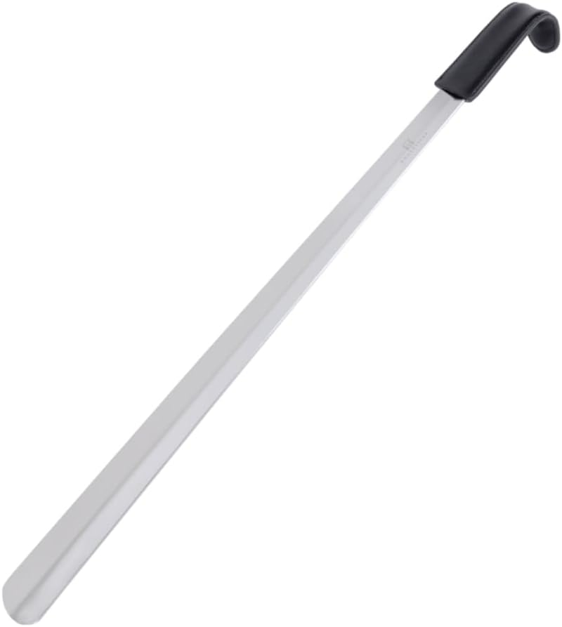 FootFitter 1.8mm Extra Thick Stainless Steel Long Shoe Horn Heavy‑Duty | Reinforced Stainless Steel Design with Leather Grip Handle for Powerful Heel Control, Extended Comfort & Daily Stability