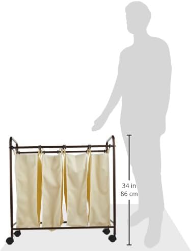 Household Essentials 7173 Rolling Quad Laundry Sorter with Removable Hamper Bags | Antique Bronze Frame