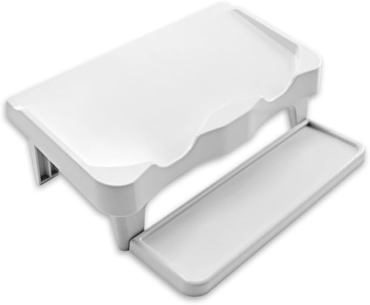 Skywin Laundry Detergent Holder Shelf for Laundry Room - 1 Pack - White | Holds 2 Bottles, Easy Pouring, Rubber Feet, Angled Stand, Fabric Softener Dispenser for Laundry Room Organization & Storage