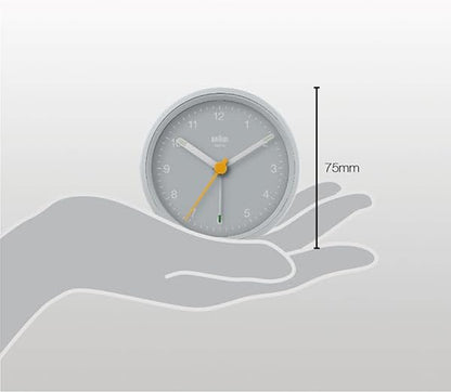 Braun Classic Analogue Alarm Clock with Snooze and Light, Quiet Quartz Movement, Crescendo Beep Alarm in White, Model BC12W.