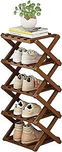 YYW Bamboo Shoe Rack for Entryway, Foldable Free Standing for Closet | Installation-Free Vertical Shoe Racks, Shoe Shelf for Living Room Bedroom, Easy To Assemble, Tawny 5 Layers