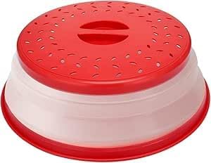 Microwave Splatter Cover Collapsible Microwave Cover for Food 10.5 inch | Easy Grip Handle, Fruit Drainer, BPA-Free, Dishwasher Safe, Grey