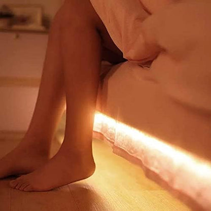 Sleep Mode Underbed Light - Night Light Amber Glow No Blue Light Battery Powered Peel and Stick Install