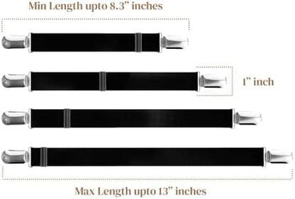 FeelAtHome Adjustable Bed Sheet Clips & Corner Fasteners, 4 Pack, White | Heavy Duty Elastic Straps Keep Fitted Sheets Securely in Place. Ideal Corner Holders for Twin, Queen, King, RV & Bunk Beds
