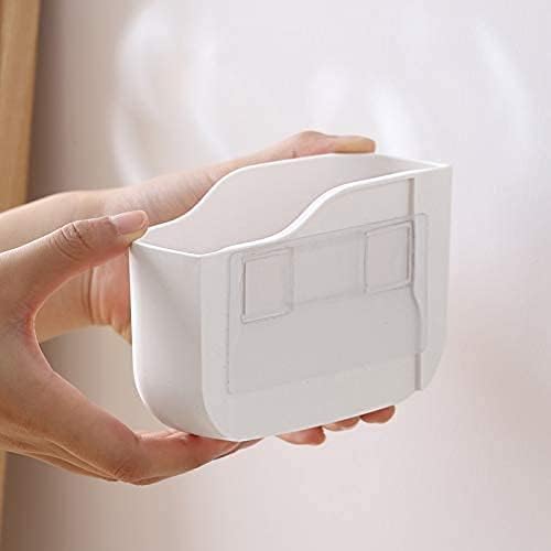 SUNFICON Adhesive Remote Control Holder Wall Mount Media Player Controller Holder Universal TV Remote Organizer Caddy Box Tray Easy Phone Charging Home Office Desk Nightstand White