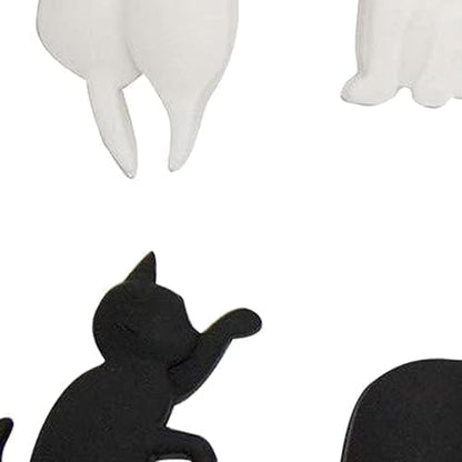 6Pcs Black and White Heat-Resistant Silicone Tea Bag Clips Set - Cartoon Cat-Shaped Reusable Holders for Drinks, Food Markers, Squeezer, and Accessories