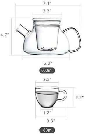 Glass Filtering Tea Maker Teapot with a Warmer and 6 Double-walled Tea Cups Set (Heating base, Standard)