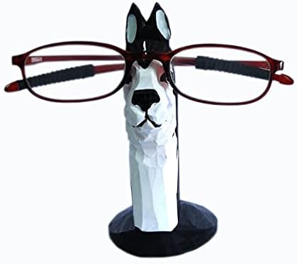 Red Dollar Handmade Wood Carved Animal Eyeglass Holder, Cute Sunglasses Display Stand, Nightstand Home Office Desk Decor, Christmas Holiday New Year Business Gift for Men Women Adults (Dog)
