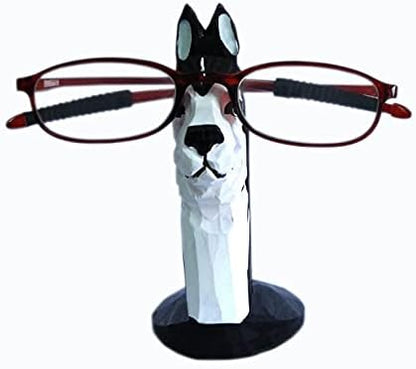 Red Dollar Handmade Wood Carved Animal Eyeglass Holder, Cute Sunglasses Display Stand, Nightstand Home Office Desk Decor, Christmas Holiday New Year Business Gift for Men Women Adults (Dog)