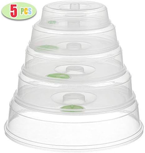 5 Pack Microwave Plate Covers with Adjustable Steam Vents - Microwave Splatter Covers - Mixed Sizes for Large & Small Food Plates Bowls BPA Free