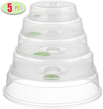 5 Pack Microwave Plate Covers with Adjustable Steam Vents - Microwave Splatter Covers - Mixed Sizes for Large & Small Food Plates Bowls BPA Free