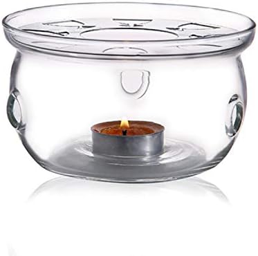 Teapot Warmer with Stainless Steel Plate Handcrafted Clear High Borosilicate Glass Round Diameter 5inch for 600-1800ml Teapot