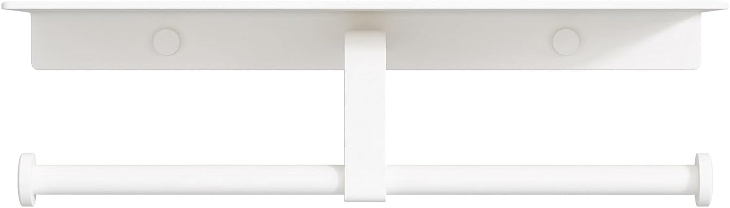 Matte Black Toilet Paper Holder with Shelf, Wall-Mounted Bathroom Organizer, Double Roll