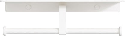 Matte Black Toilet Paper Holder with Shelf, Wall-Mounted Bathroom Organizer, Double Roll