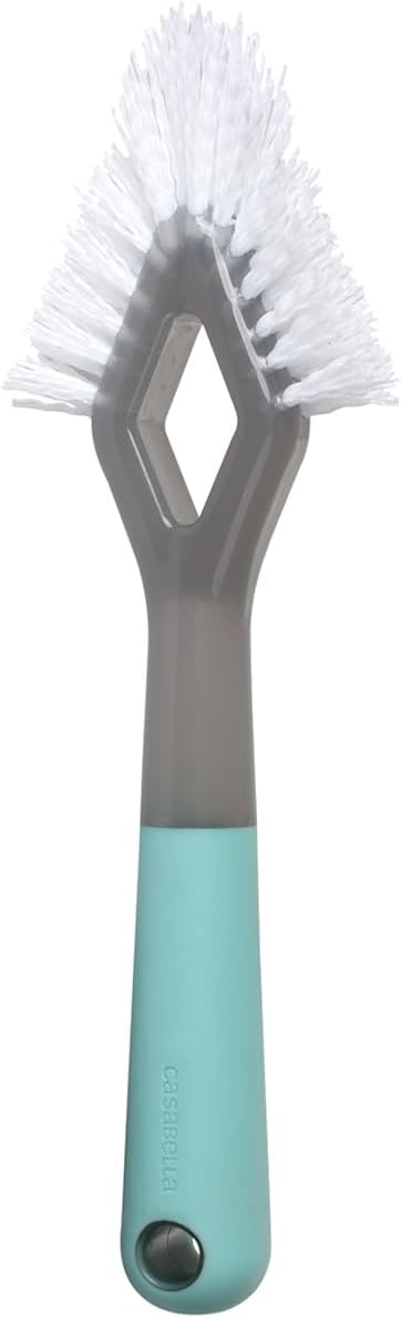 Casabella Smart Scrub Heavy-Duty Tile and Grout Brush for Tile Joints, Grout Cleaner Brush with Nonslip Handle, Gray/Aqua