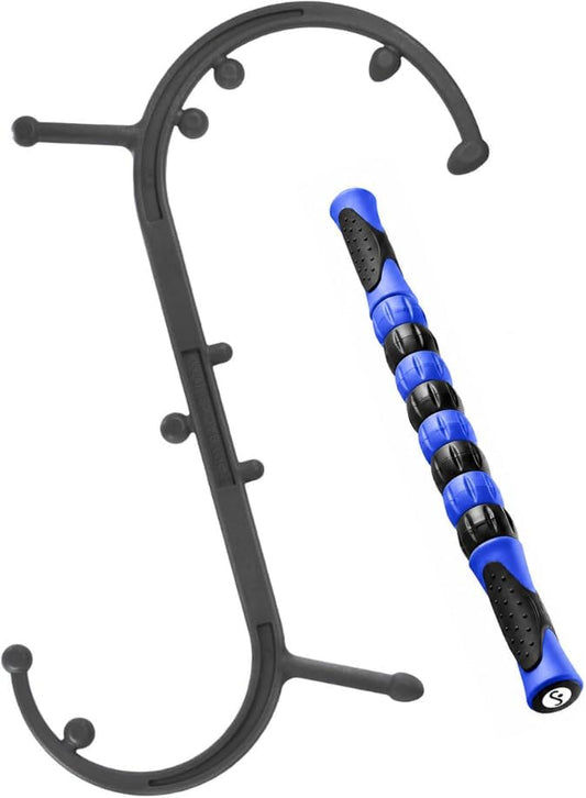 Body Back Buddy Classic Black & Massage Stick Bundle for Muscle Pain Relief