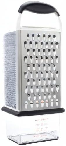 OXO Good Grips 4-Sided Box Grater for Cheese & Vegetables with Container | Stainless Steel Grating Surfaces, Non-Slip Handle, Detachable Container, Cheese, Vegetables, Zesting, Multi Purpose Grater