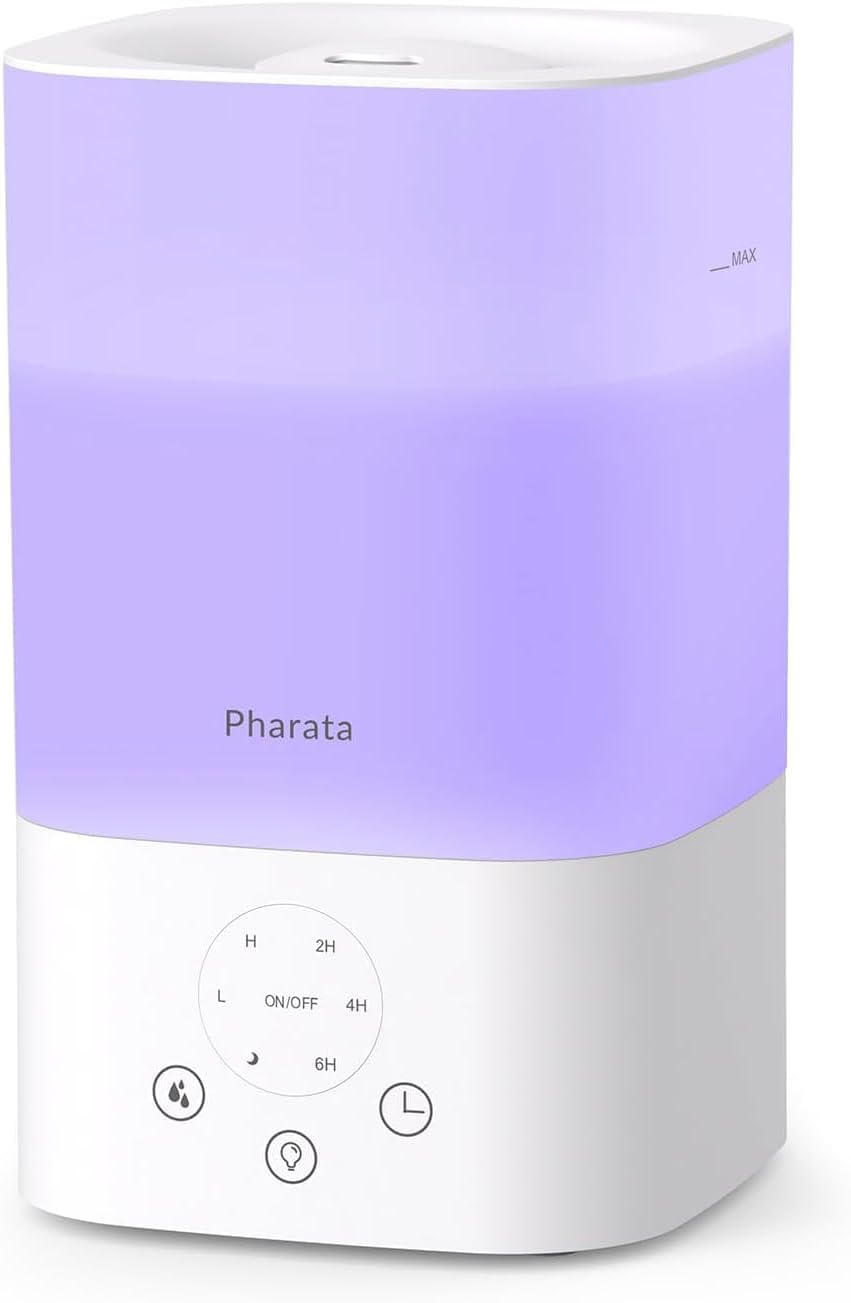 Pharata Humidifiers for Bedroom Large Room, 2.5L Cool Mist Humidifier with Essential Oil Diffuser, Top Fill Humidifier for Baby, Home, Plant, Ultrasonic Humidification for whole house, Auto Shut-Off
