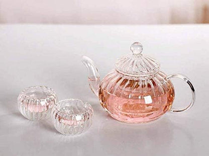 Glass Filtering Tea Maker Teapot with a Warmer and 6 Double-walled Tea Cups Set (Heating base, Standard)