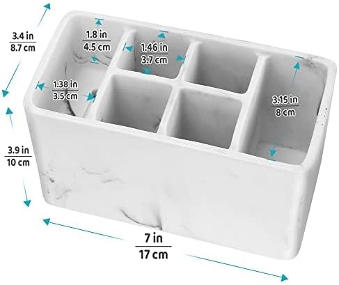 Marble Look Toothbrush Holder for Bathroom Countertop Organizer, Holds Toothpaste, Dental Floss, Razor, Comb, Makeup Brushes, and More, Stylish Bathroom Accessory for Tooth Brushing Essentials