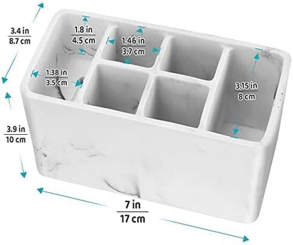 Marble Look Toothbrush Holder for Bathroom Countertop Organizer, Holds Toothpaste, Dental Floss, Razor, Comb, Makeup Brushes, and More, Stylish Bathroom Accessory for Tooth Brushing Essentials