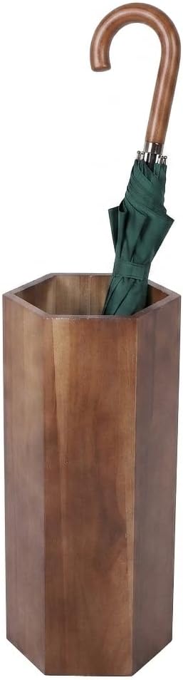 Alipis Wooden hexagon Umbrella Stand Rack - Umbrella Holder Bin with Drip Tray - Canes Walking Sticks Holder for Entryway Home Office Black