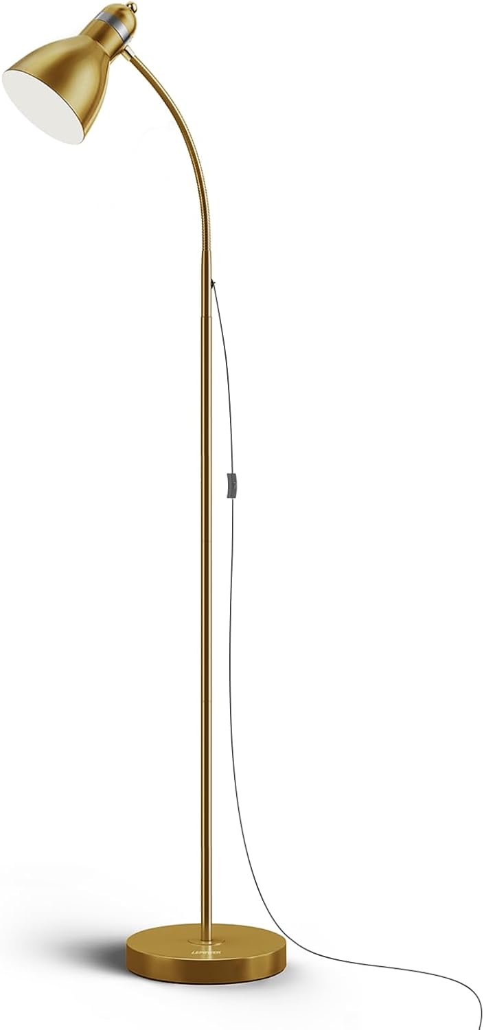 LEPOWER Floor Lamp, Metal Standing Lamp with Adjustable Gooseneck for Dorm | Easy to Assemble, E26 Base, Sturdy Metal Base, Convenient Switch, Task Reading Pole Lights for Office & Bedroom, Living Room