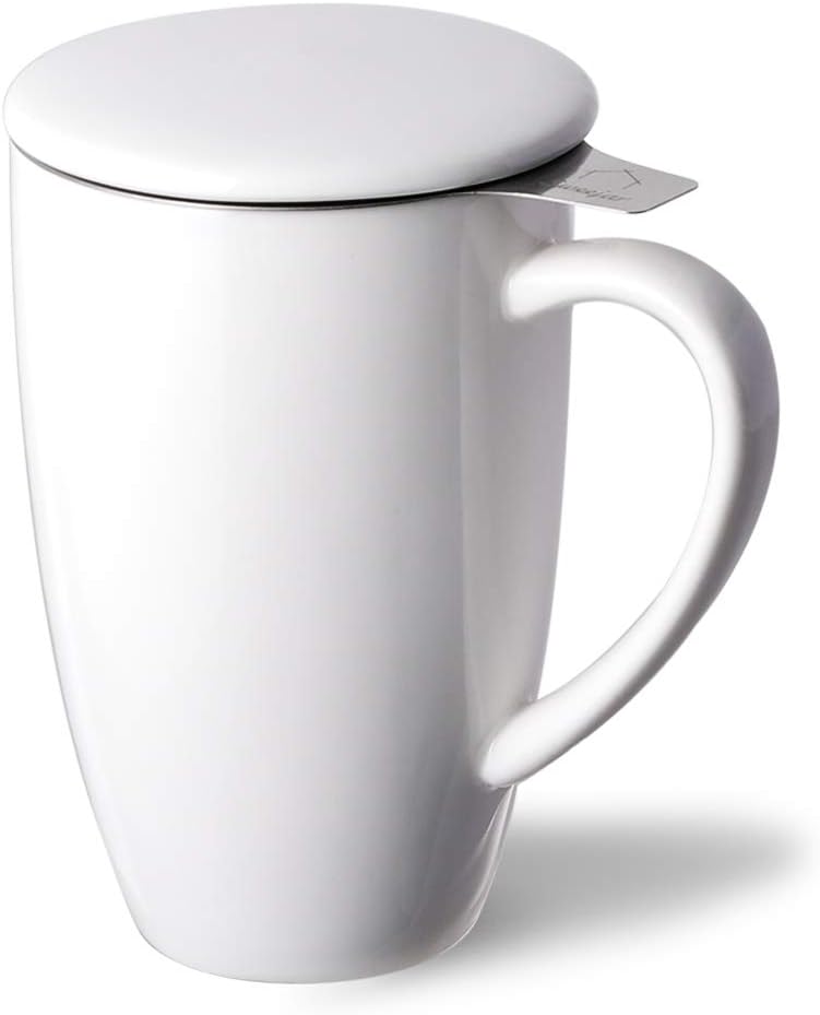 Sweejar Porcelain Tea Infuser Mug with Lid, 16 oz Teacup with Strainers for Loose Leaf Tea, Microwave and Dishwasher Safe Coffee Mug(Purple)