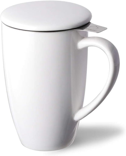 Sweejar Porcelain Tea Infuser Mug with Lid, 16 oz Teacup with Strainers for Loose Leaf Tea, Microwave and Dishwasher Safe Coffee Mug(Purple)