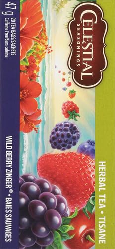 Celestial Seasonings Raspberry Zinger Herbal Tea, Caffeine Free, 20 Tea Bags Box