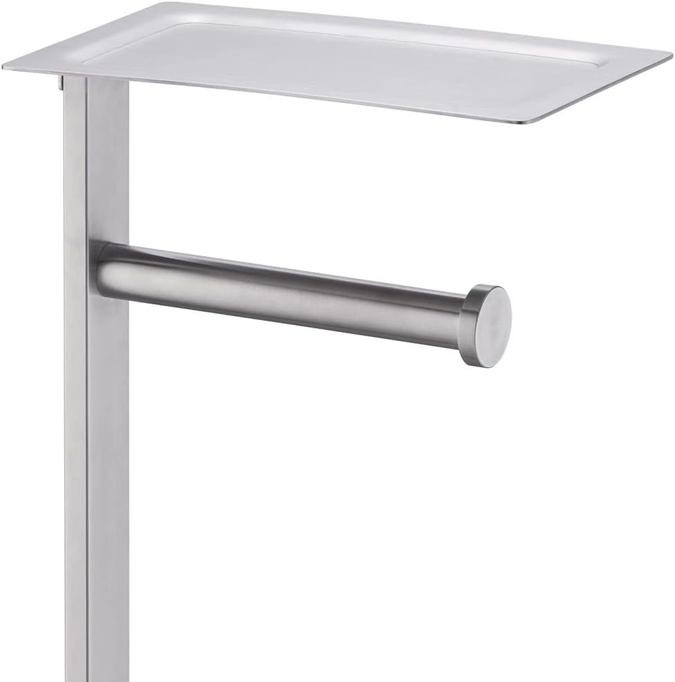 Miyili Matte Black Freestanding Toilet Paper Holder with Shelf, Premium SUS 304 Stainless Steel Bathroom Storage Organizer & Paper Towel Dispenser
