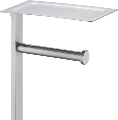 Miyili Matte Black Freestanding Toilet Paper Holder with Shelf, Premium SUS 304 Stainless Steel Bathroom Storage Organizer & Paper Towel Dispenser