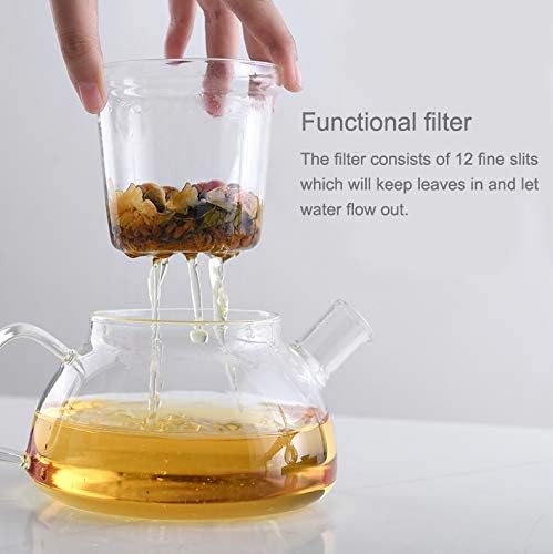 Glass Filtering Tea Maker Teapot with a Warmer and 6 Double-walled Tea Cups Set (Heating base, Standard)