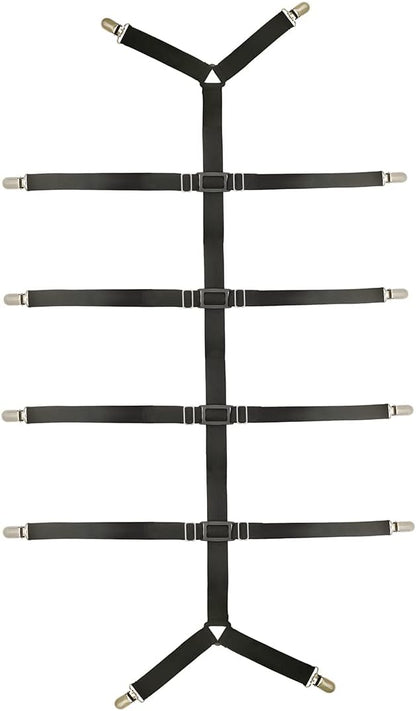 Bed Sheet Straps Adjustable Crisscross Sheet Clips Suspenders to Keep Your Bed Tidy (Black)