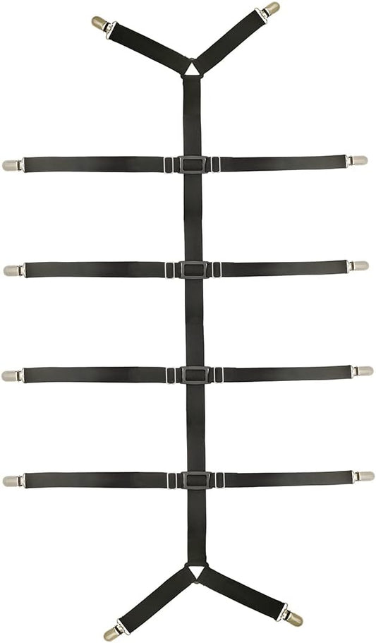 Bed Sheet Straps Adjustable Crisscross Sheet Clips Suspenders to Keep Your Bed Tidy (Black)