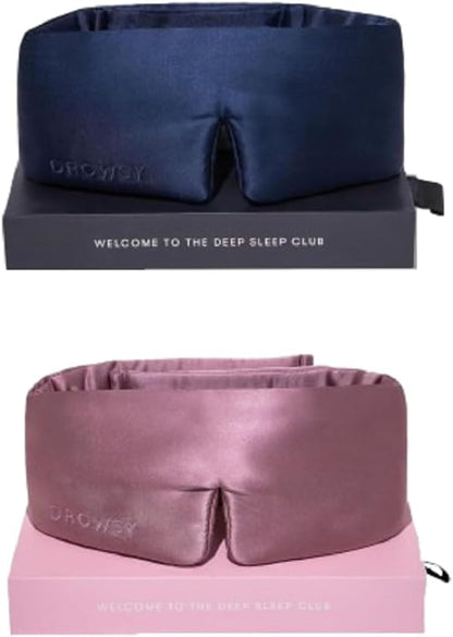 DROWSY Silk Sleep Mask - Face-Hugging, Padded Cocoon for Luxury Sleep in Total Darkness - 100% Pure Mulberry Silk, Skin-Hydrating & Adjustable (Midnight Blue)