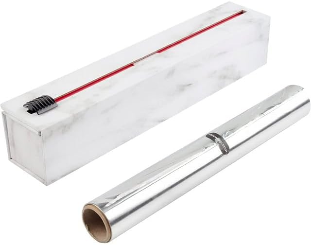 ChicWrap Carrara Marble Aluminum Foil Dispenser - Includes 12"x30' roll | Reusable Aluminum Foil Dispenser with Four Non-Slip Rubber Feet