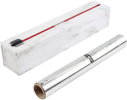 ChicWrap Carrara Marble Aluminum Foil Dispenser - Includes 12"x30' roll | Reusable Aluminum Foil Dispenser with Four Non-Slip Rubber Feet