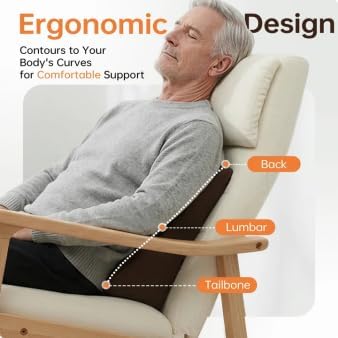 Vekkia Lumbar Support Pillow for Recliner, Ergonomic Back Support for Couch | Backrest Pillow, Improve Posture, Relieve Back Pain for Long Sitting & Elderly, for Armchair & Sofa, Removable Cover,Brown