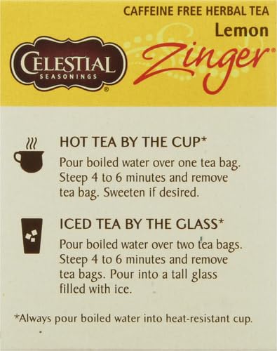 Celestial Seasonings Raspberry Zinger Herbal Tea, Caffeine Free, 20 Tea Bags Box