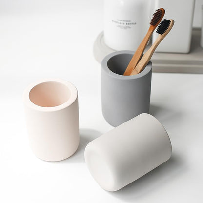 Diatomite Drying Stone Toothbrush Holder, Modern Ceramic-Look Countertop Cup with Drainage for Bathroom, Quick Drying Electric Toothbrush & Toothpaste Organizer, Stoneware Finish