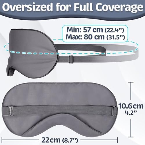 Sleep Mask - Navy Gray, 100% Viscose Derived from Bamboo - Lightweight Eye Mask with Adjustable Strap - Blackout Sleeping Blindfold for Women & Men - Comfortable Light Blocking Eye Cover