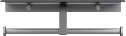 Matte Black Toilet Paper Holder with Shelf, Wall-Mounted Bathroom Organizer, Double Roll